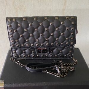 EUC Studded Black Quilted Crossbody Bag